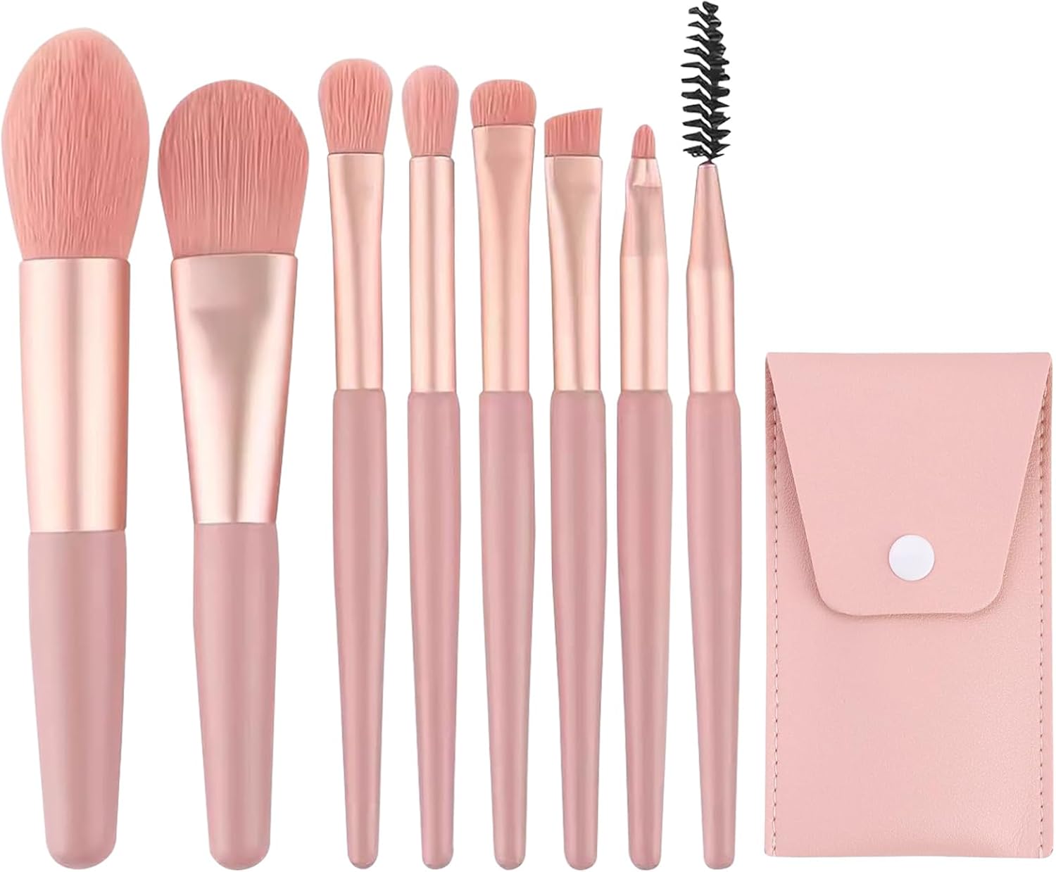 Juego Profesional de 8 Brochas de Maquillaje Mini – Portátil para Base, Polvo, Cosméticos y Sombra de Ojos con Bolsa de Cuero PU