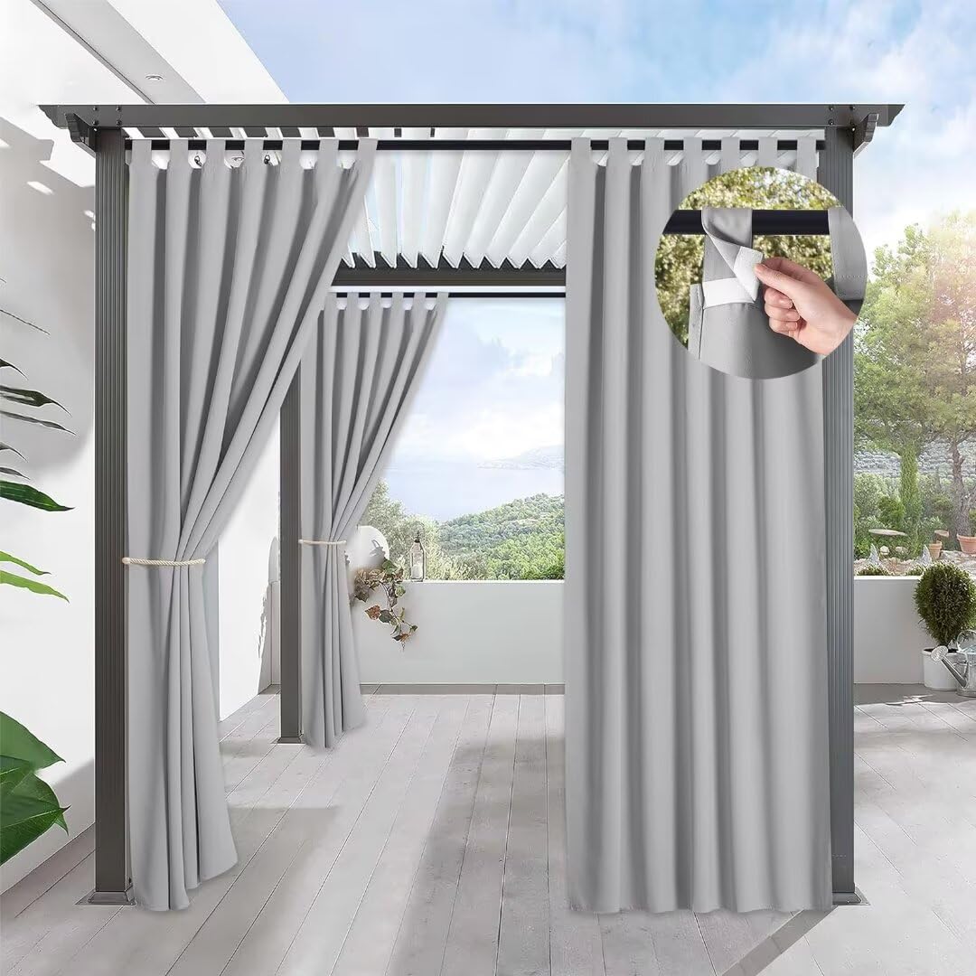 Blackout Curtains W52 x L84 Inch, Waterproof Outdoor Curtain, Blackout Privacy Panel, Darkening Drapes for Bedroom Living Room, Light Grey, 1 Panel