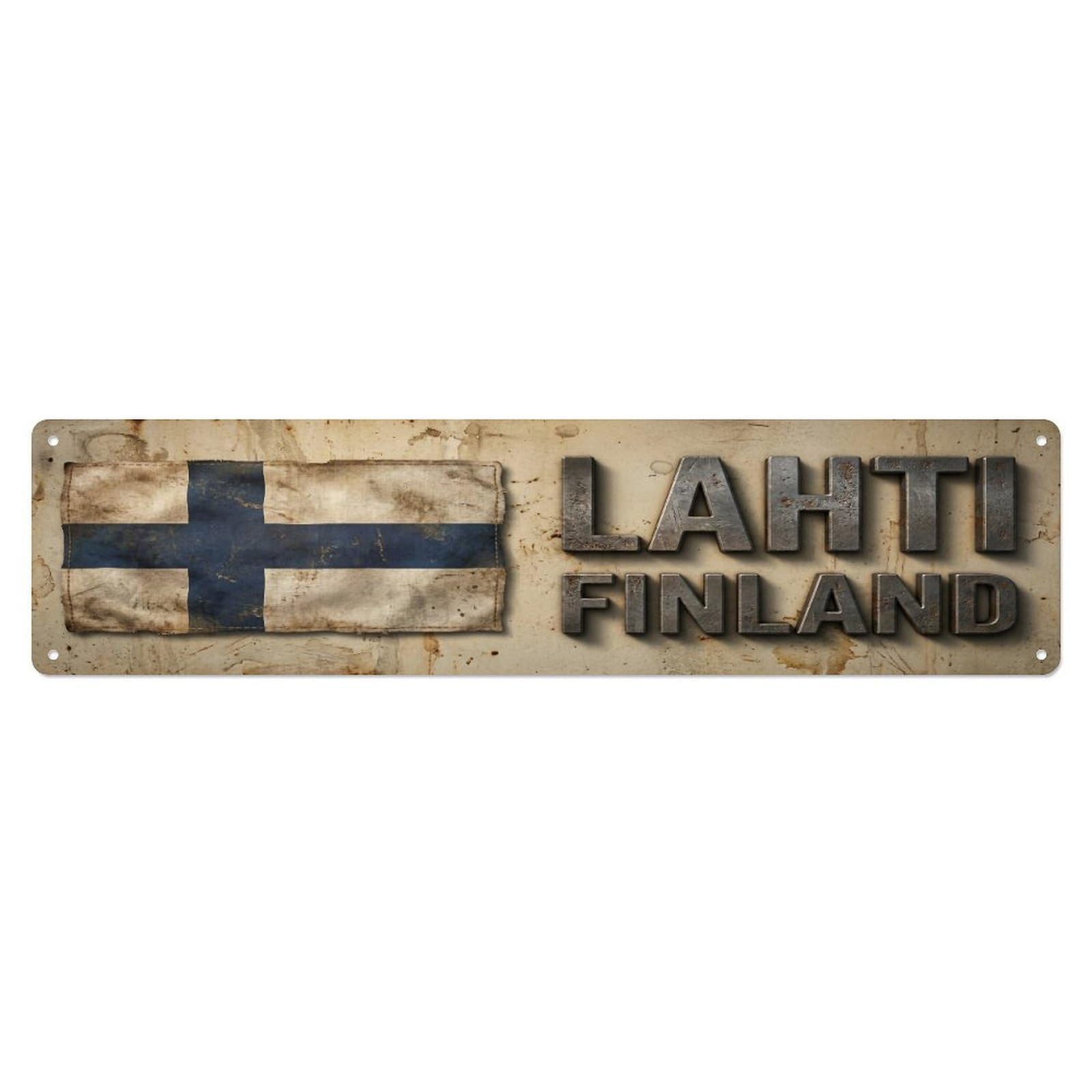 Metal Tin Sign Vintage Lahti Finland Flag Decor Rustic Travel