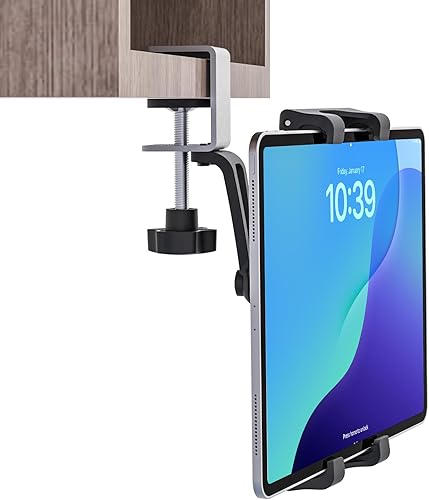Soporte para tablet debajo del gabinete, soporte para tableta de cocina con base de abrazadera de metal Sdurdy, soporte para tableta de escritorio