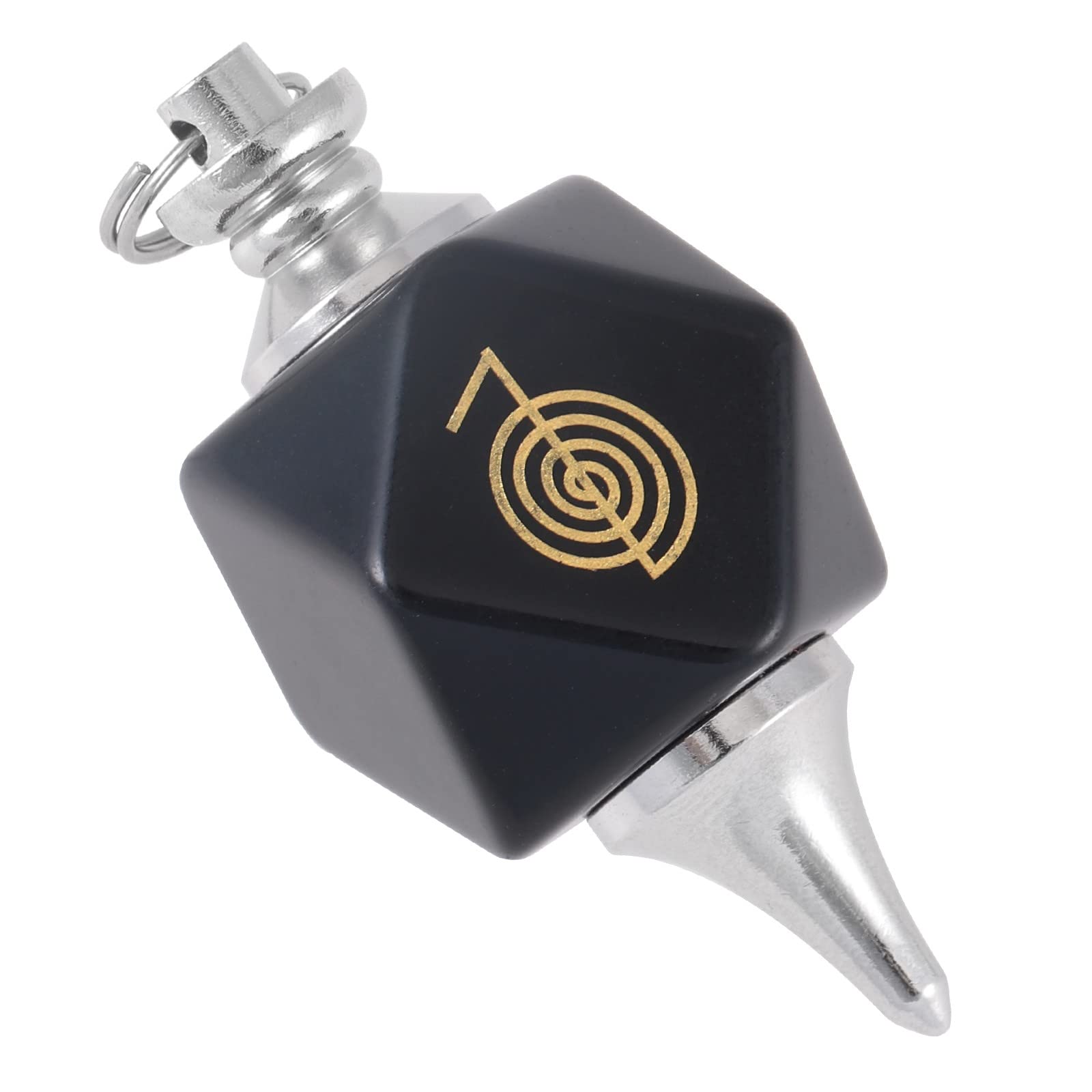 mookaitedecor Péndulo de cristal natural con símbolo reiki para radiestesia y adivinación, péndulo poliédrico de piedra de cristal reiki con cadena para meditación y herramienta wicca, Obsidiana negra