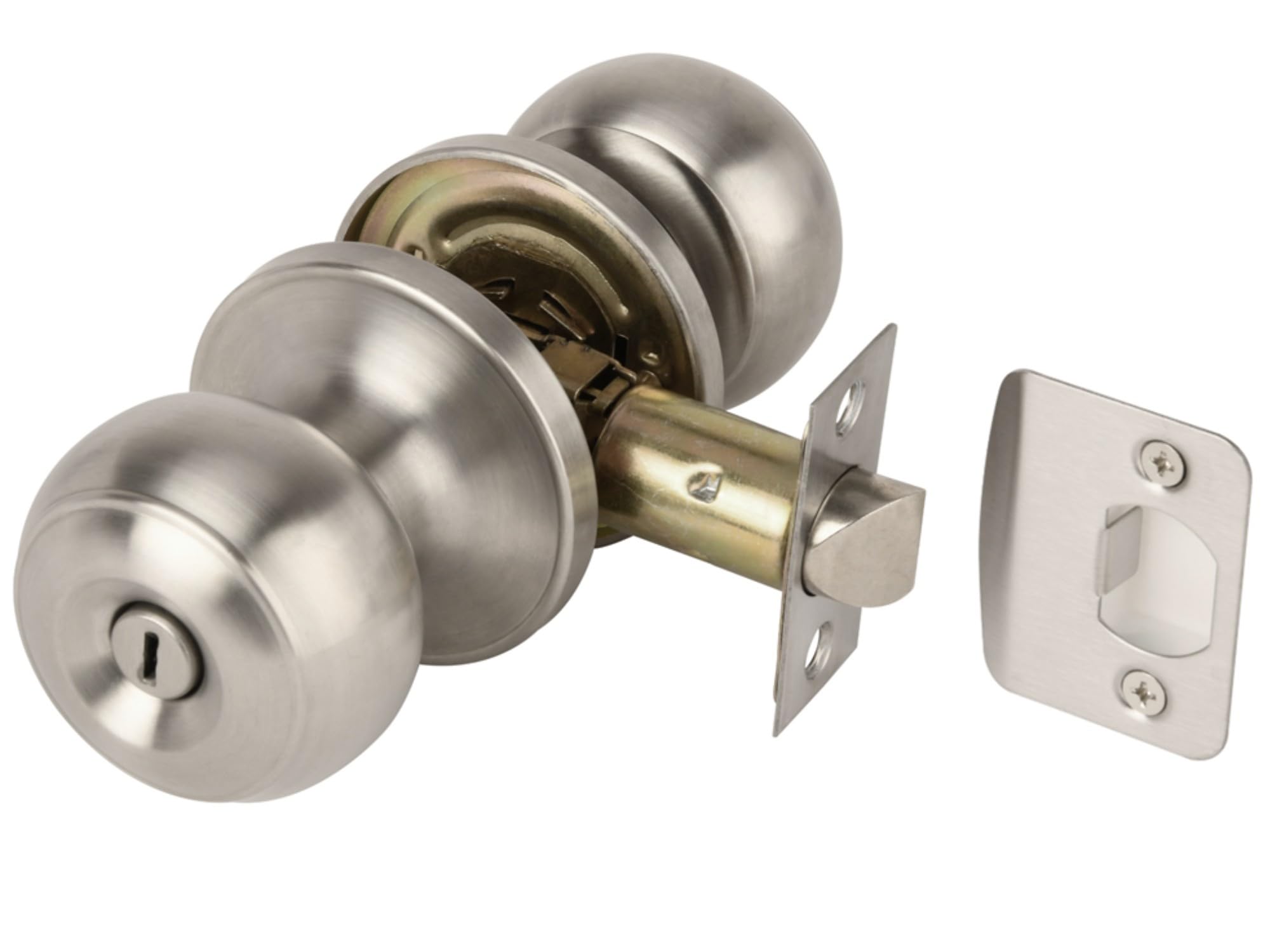 Hunta Satin Stainless Steel Handlezone® Riva Privacy Knobset, Keyless Lock With Emergency Release, Adjustable 60-70Mm Latch, For Bathroom/Bedroom, 1 Set –