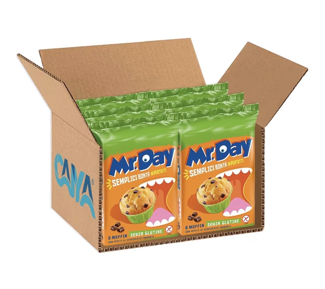 Mr. Day Muffin con Pepite di Cioccolato Fondente, Senza Glutine (Gluten Free) 252g [BOX da 6 Confezioni]