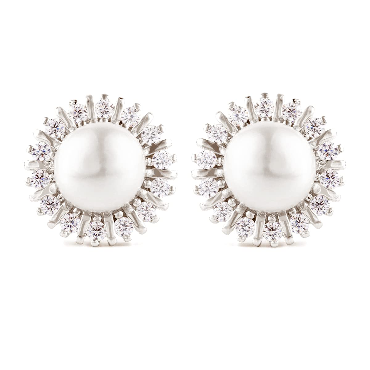 Ornate Jewels925 Silver CZ Diamond Freshwater Pearl Stud Earrings for Womens | With Certificate of Authenticity & 925 Stamp | Life-time Warranty*