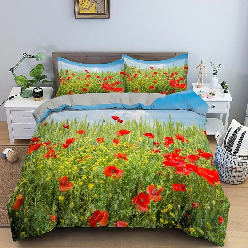 Parure de lit 140x200 avec housse de couette microfibre pavot vert