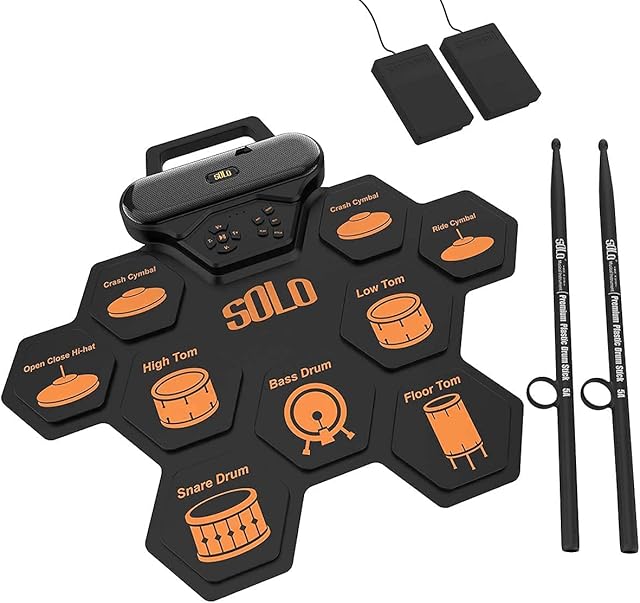 Electronic Drum Set, Roll Up Drum Practice Pad Rechargeable Built in Dual 3W Speakers/Drum Pedals/Drumsticks/Holiday Birthday Gift for Kids