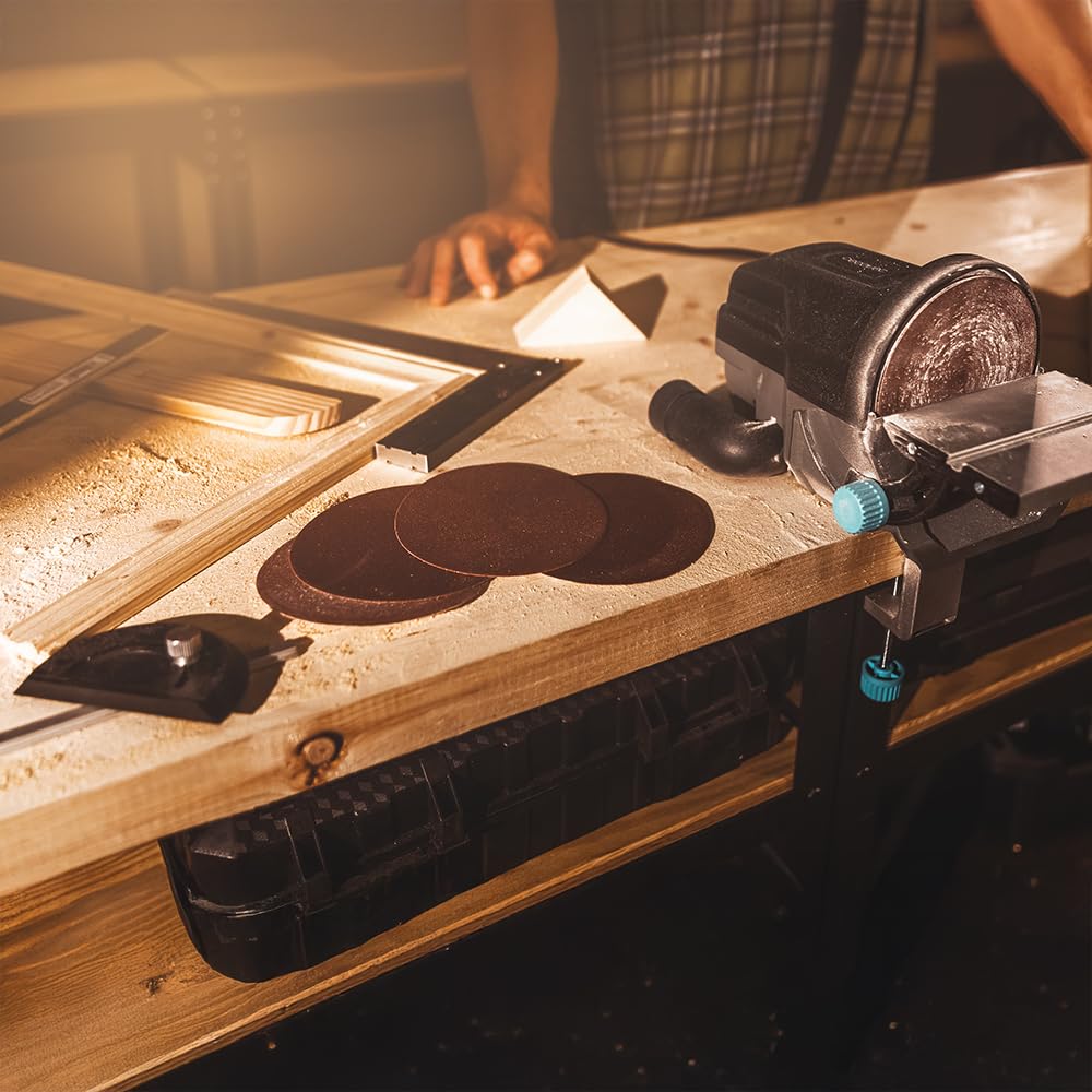 Cecotec Elektrische Tischscheibenschleifmaschine PerfectSurface 1000 Stand Disc. 140W, 5 Schleifpapier-Ersatz mit 125mm, Schleifbank, abnehmbarer Adapter, Halterung zur Befestigung auf dem Tisch