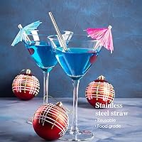 Vista 8 de Teivio Paquete de 12 + cepillo de limpieza, popotes de acero inoxidable reutilizables extra cortos de 5 pulgadas para cócteles, vasos pequeños