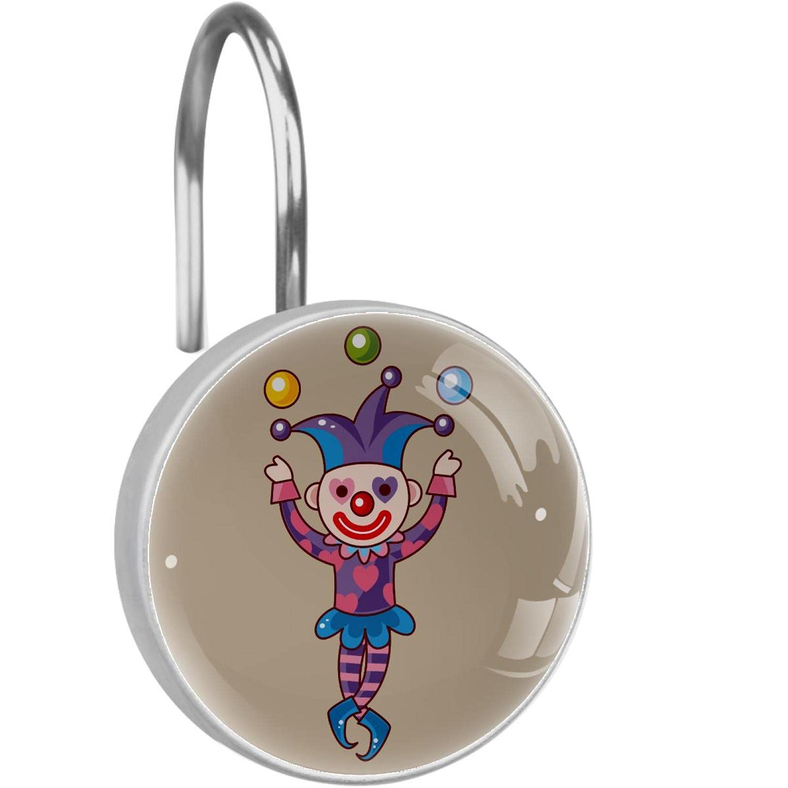 Anneaux de rideau de douche clown acier inoxydable durable lot de 12