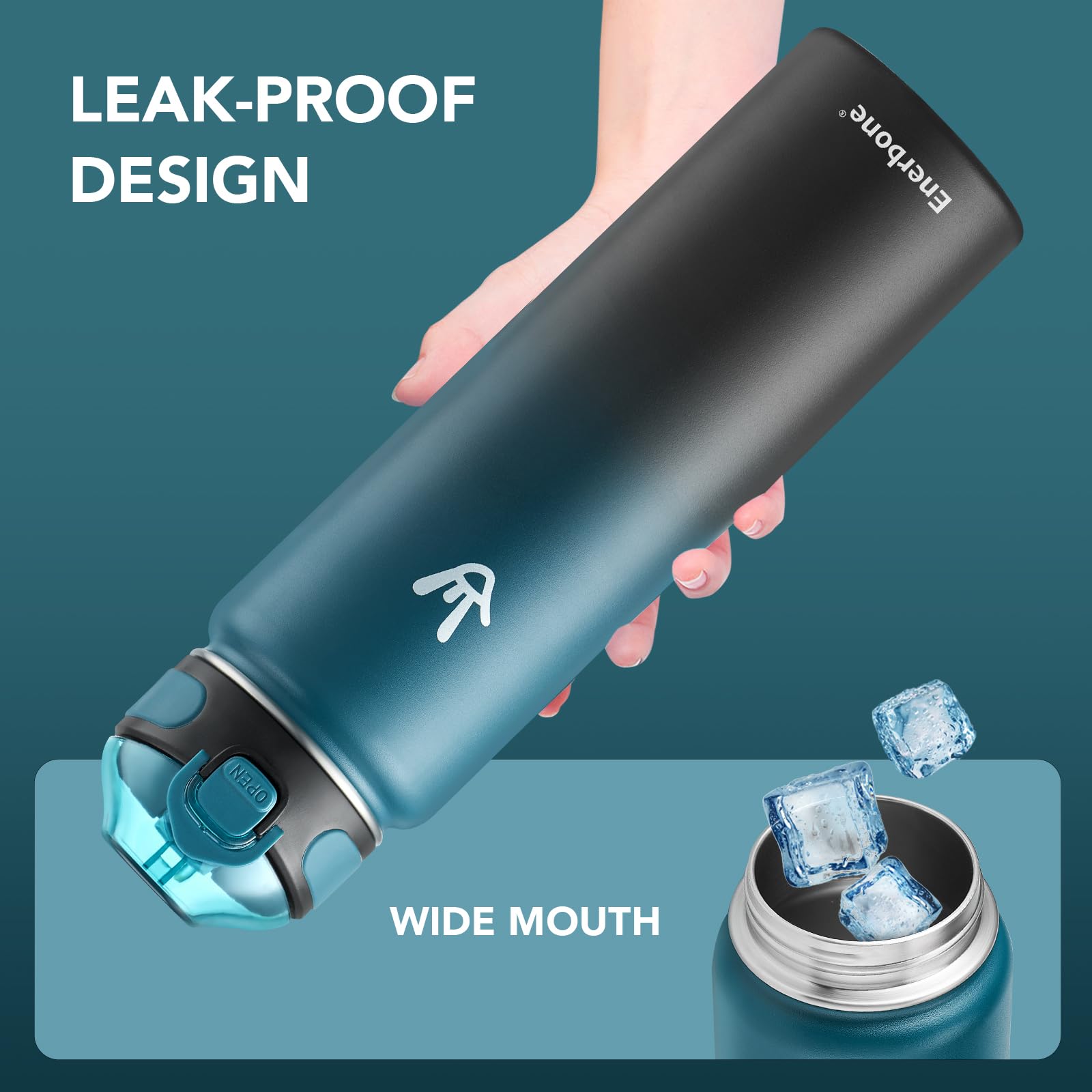 Enerbone Isolierte Wasserflasche, 900 ml, Edelstahlflasche mit Tragegurt, doppelwandiges Vakuumisolierungsdesign, auslaufsichere Sportflasche mit Strohhalm, hält Getränke stundenlang kalt oder heiß