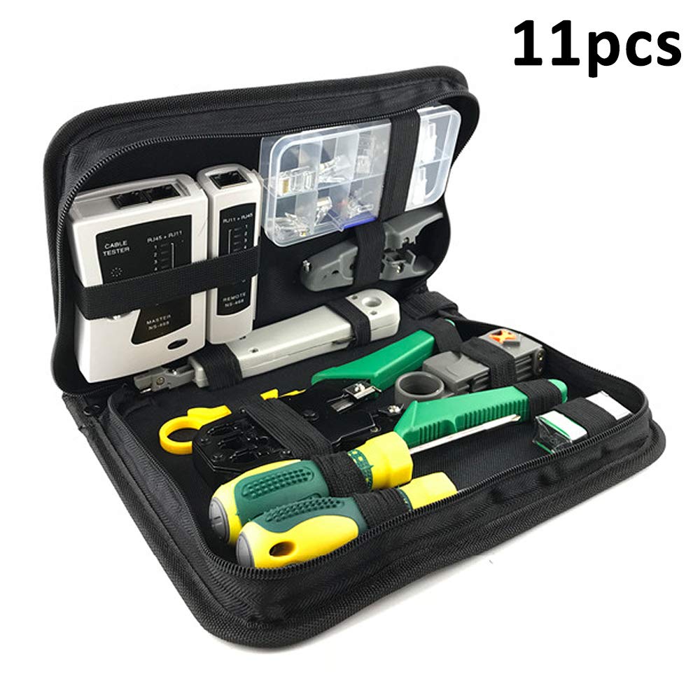 SIXDEFLY Portable LAN Network Repair Tool Kit RJ45 RJ11 RJ12 CAT5 CAT5e Cable Tester AND Plier Crimp Crimper Plug Clamp PC(Set of 11)