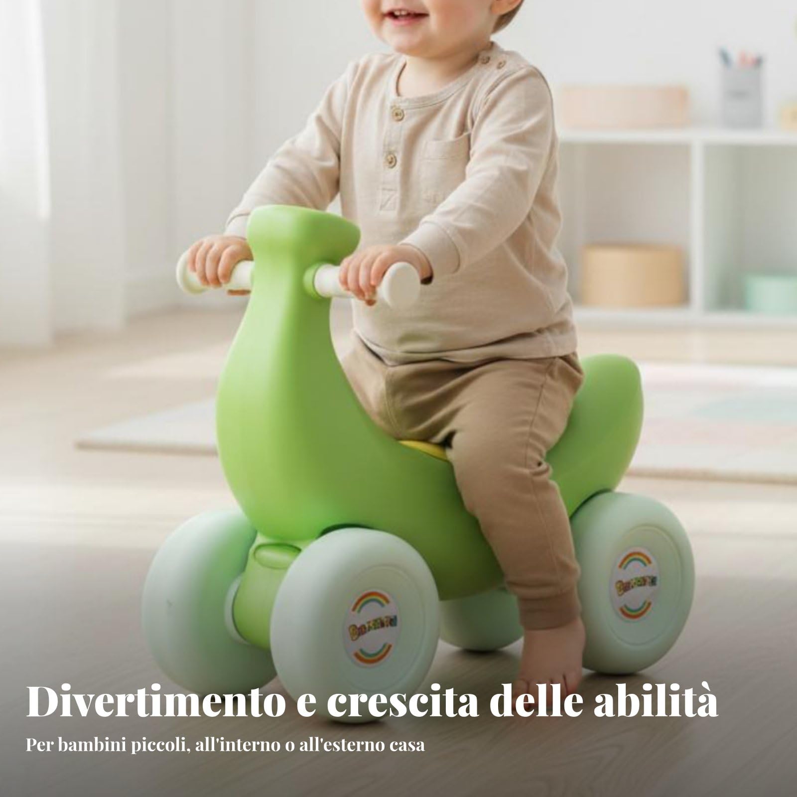 Cavallo a Dondolo per Bambini con Struttura a Ruote Stabili E Seduta a Forma in Plastica HDPE Adatta per Giochi in Casa E Sviluppo Equilibrio, Giallo