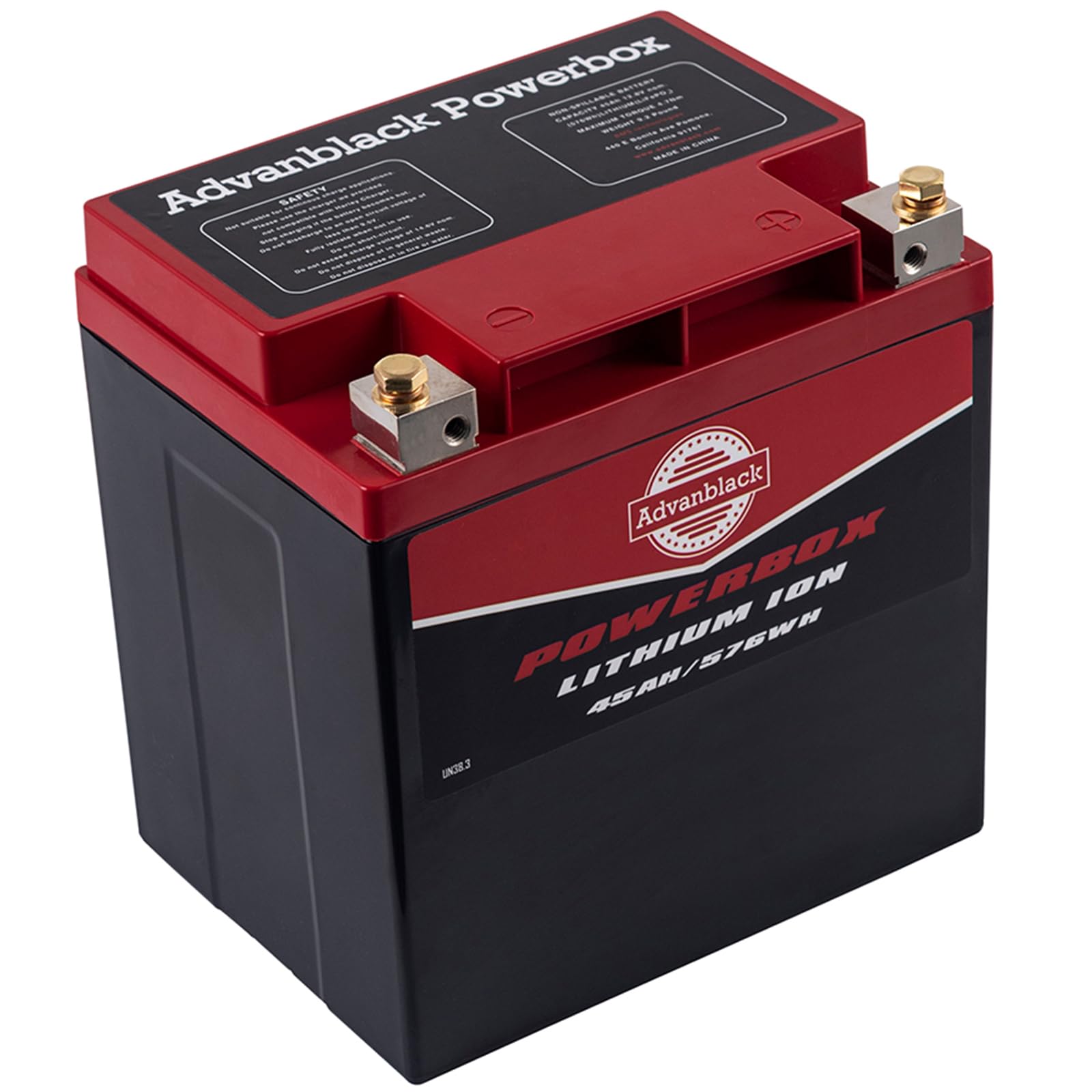AdvanblackLithium Motorcycle Battery, Powerbox 45Ah/576Wh, 615CCA, LiFePO4 Battery, Replacement YTX30, Come with Charger Fit for Harley Touring Road Glide, Street Glide, Road King