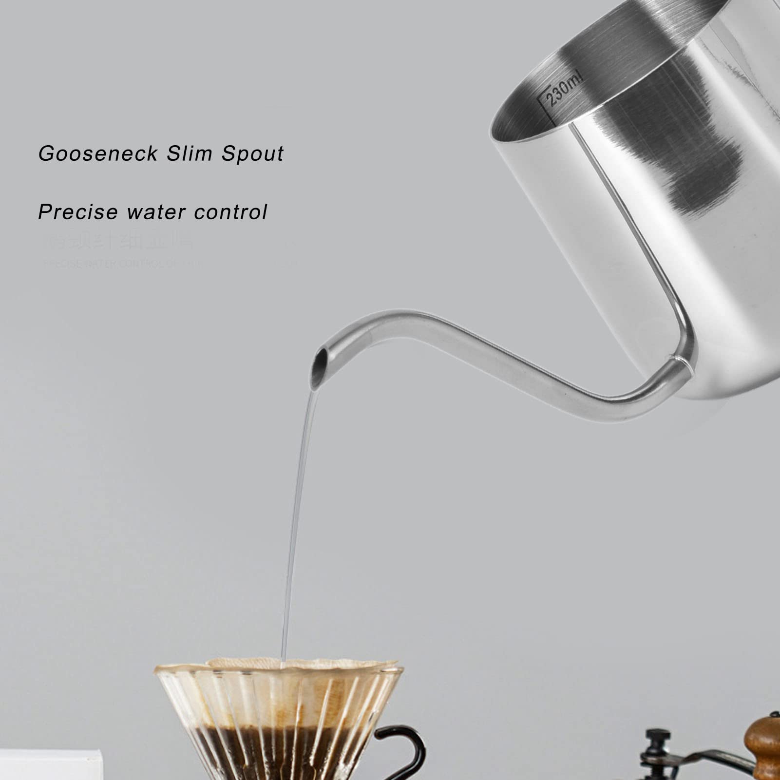 Giet over koffieketel, 12oz/350ml zwanenhalsketel met deksel Lange smalle druppeltuit Glazen theepot Koffiezetapparaat voor thuiskantoor (Roze