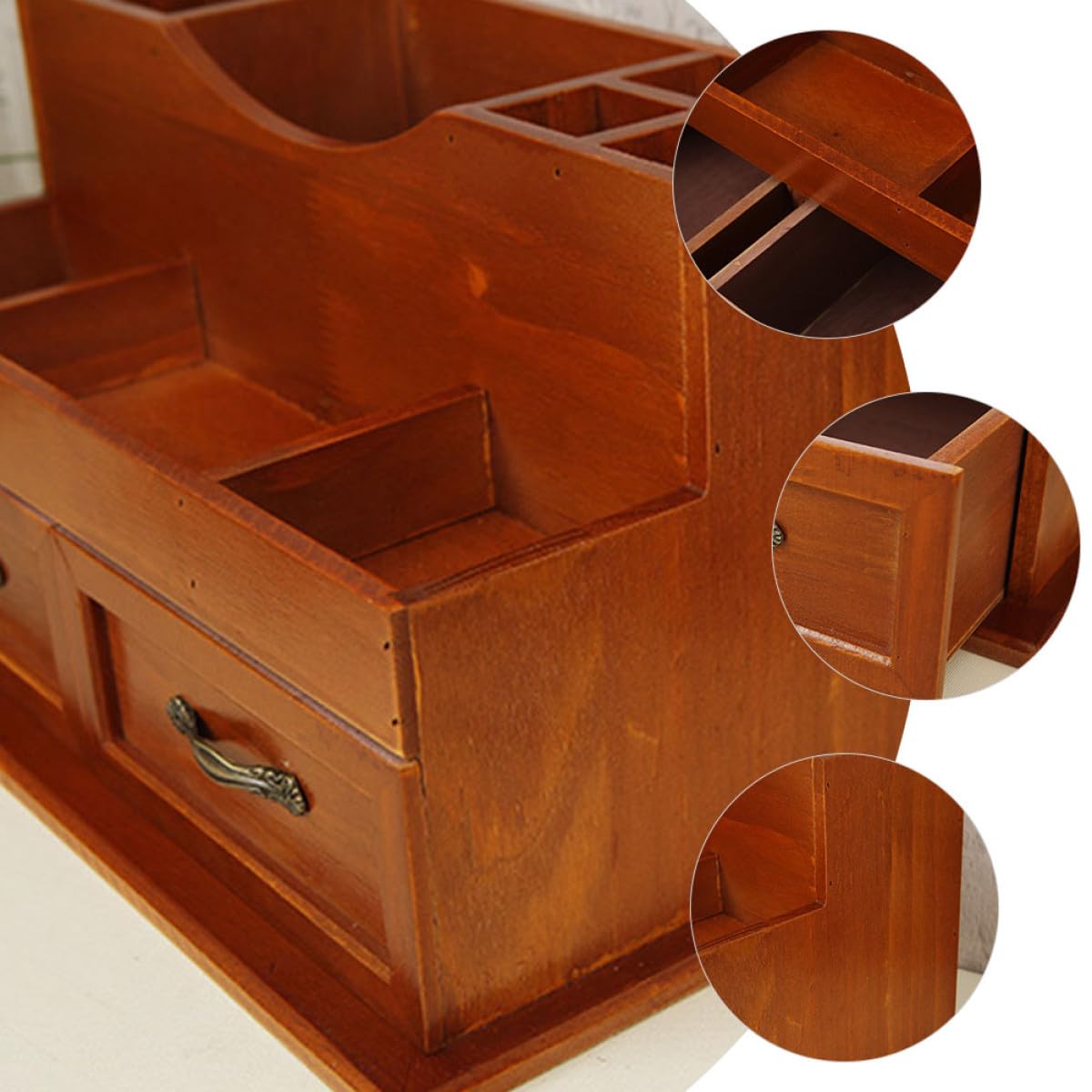 Abaodam Kosmetik Aufbewahrungsbox Holz Retro Organizer mit Schublade für Make Up und Büro Schreibtisch Hautpflege Aufbewahrung