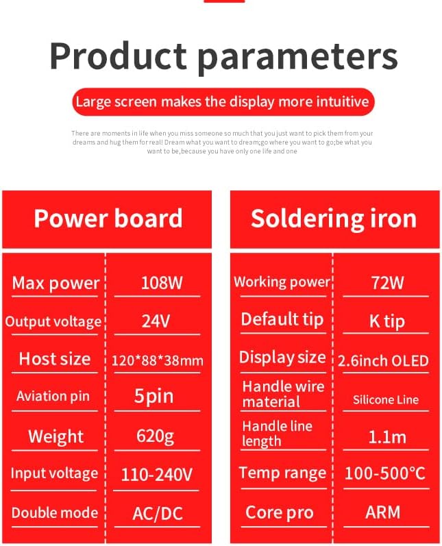 QUECOO T12-959 Soldering Station Product Parameters