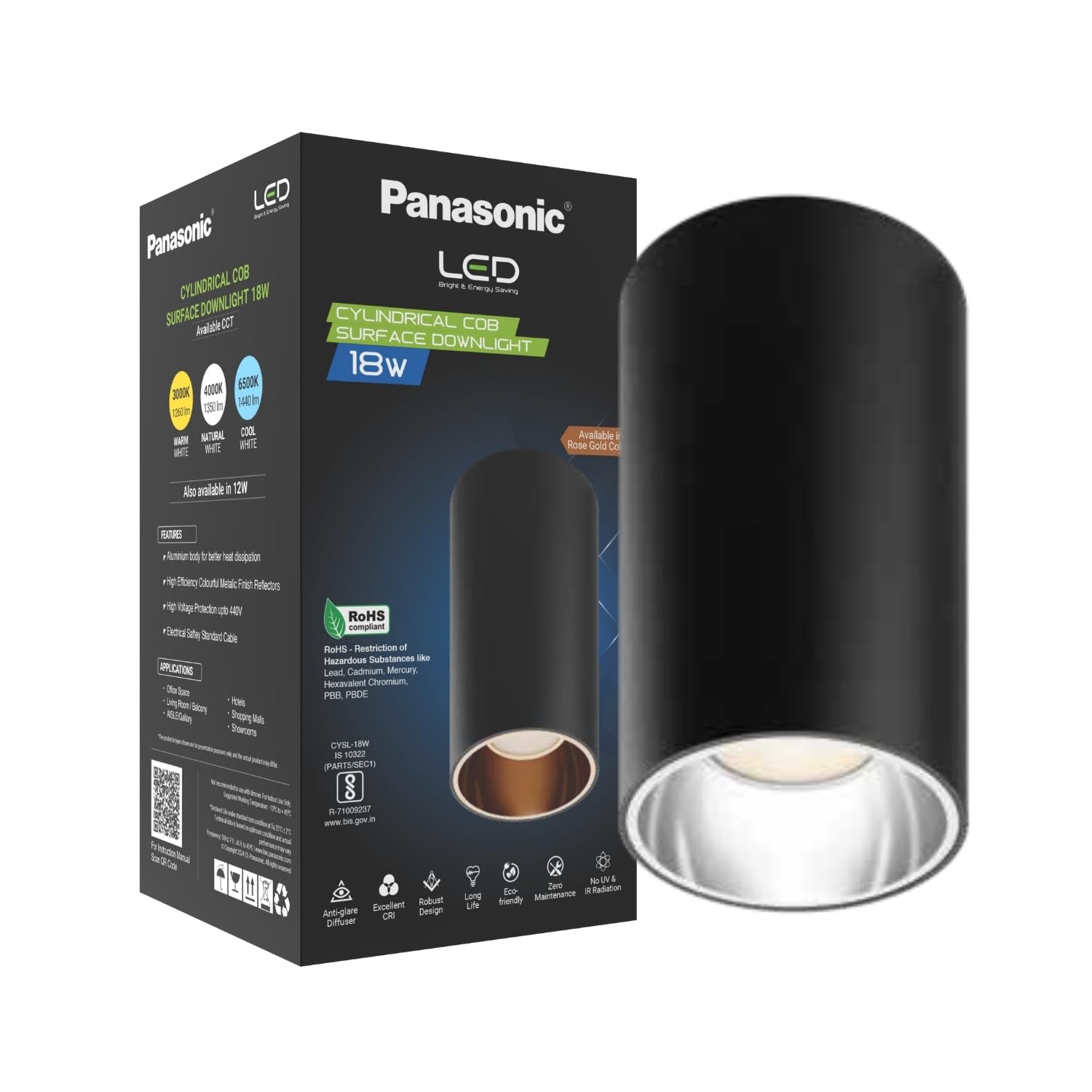Panasonic 18W Cylindrical Surface Spot Light, Silver Reflector, Ceiling Light for Home with Silver Reflector (Cool White - PDSM01187)-image-44