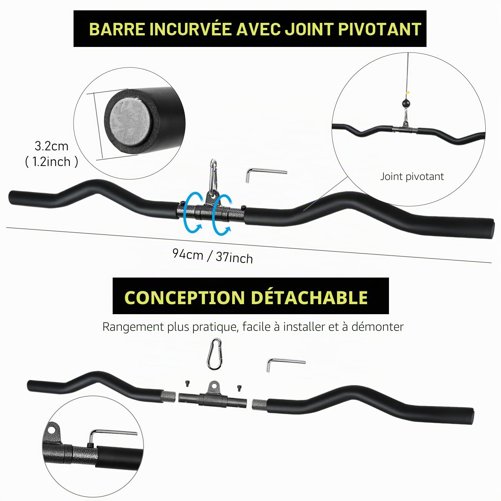 Barre Tirage Musculation, Barre de Tirage Dos, Arrière Levier de Tension Épaule Tirant Tige Barre Tirage Dos Musculation Accessoire Tirage Musculation