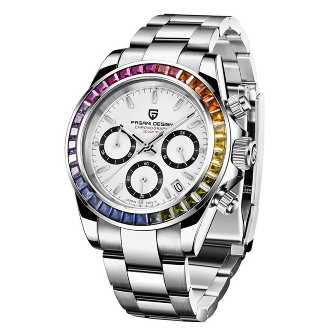 RollsTimi Orologio da uomo Orologio sportivo multifunzione Movimento cronografo al quarzo Giappone VK63 Cinturino in acciaio inox impermeabile 100M