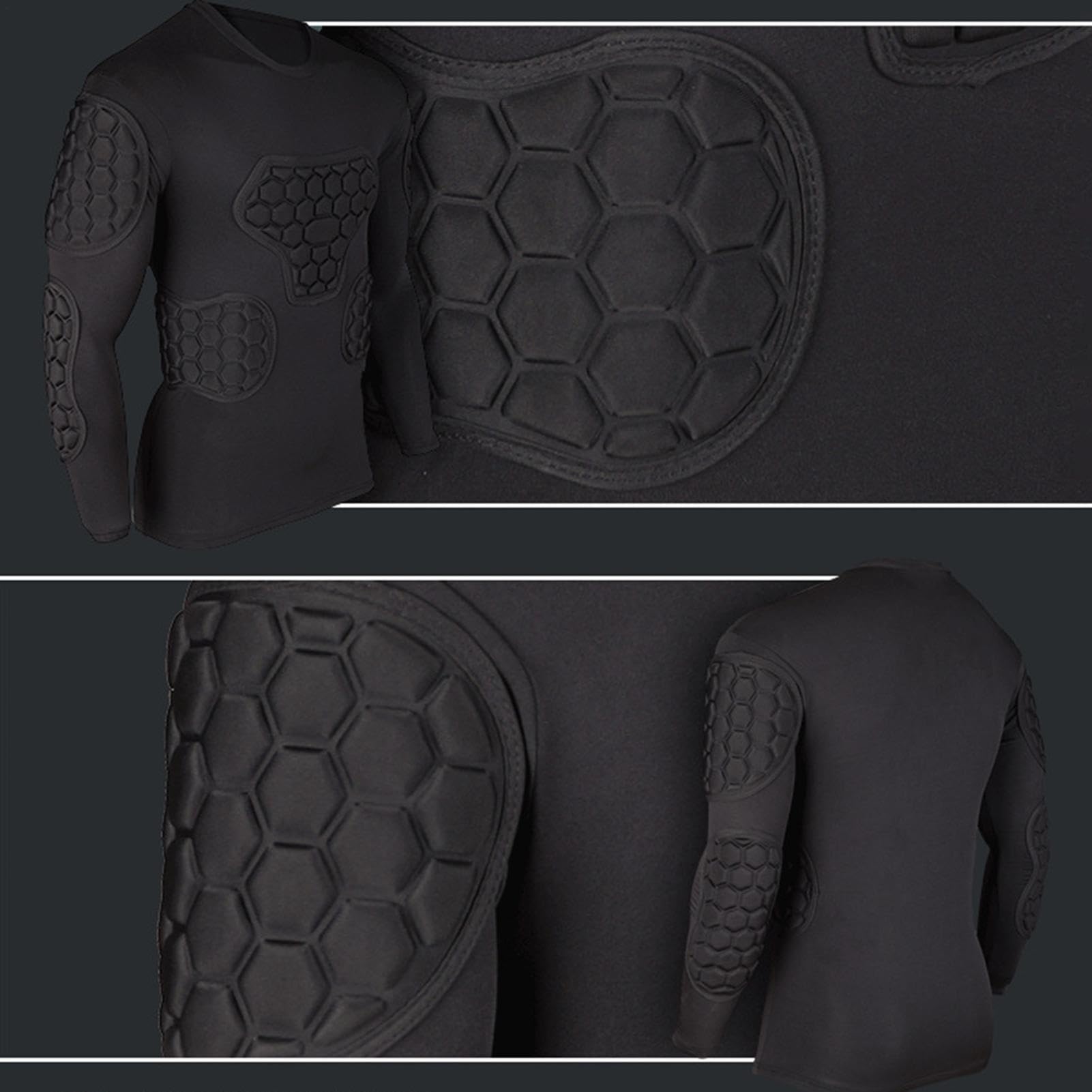 Camiseta acolchada de fútbol - Camiseta de manga larga de compresión EVA negra, camiseta de protección de fútbol, ropa deportiva absorbente, equipo atlético flexible, camiseta interior protectora para
