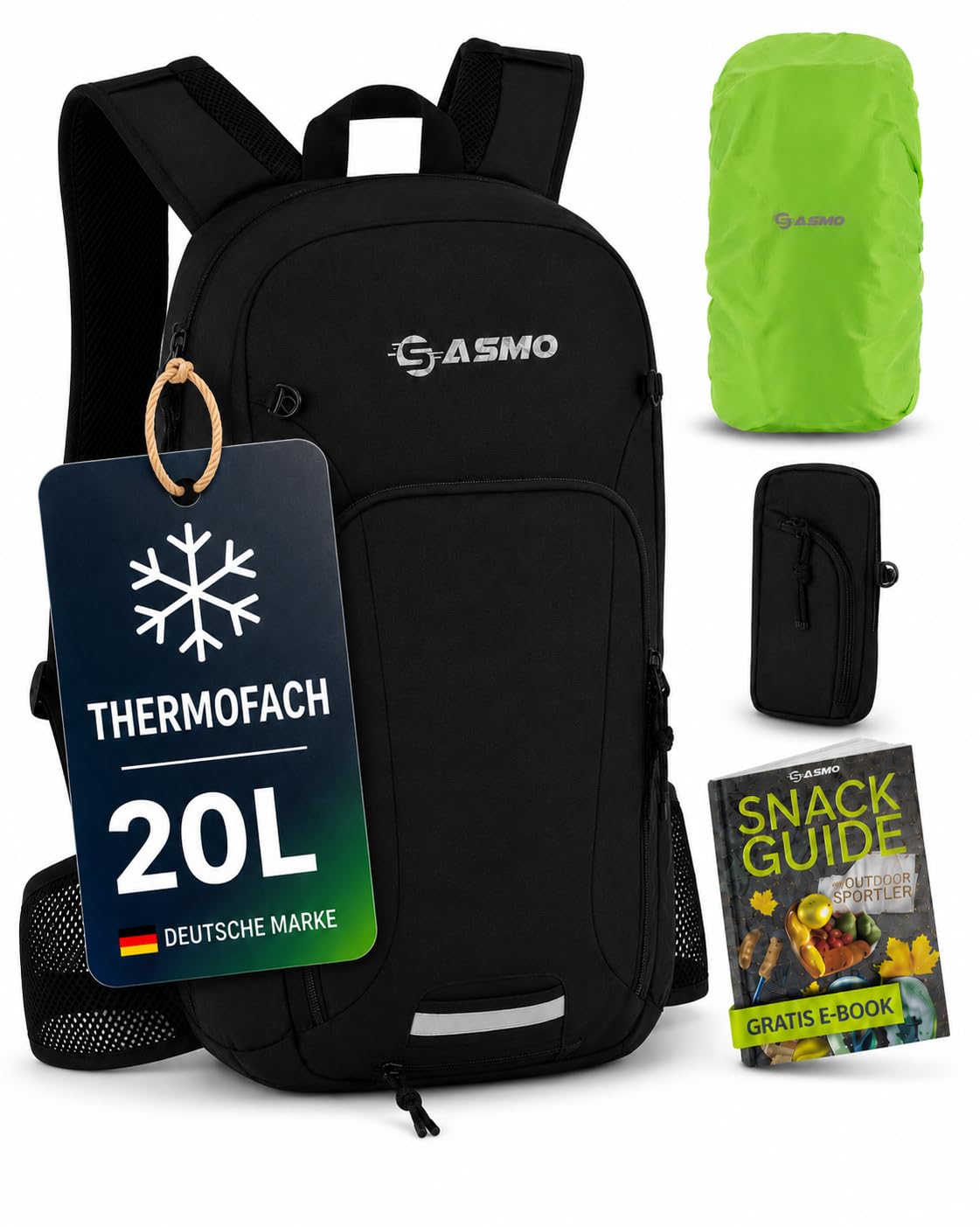 SASMO® Fahrradrucksack 20L / 25L -inkl. Gurttasche, Thermofach, Helmnetz | MTB Rucksack - Ultraleicht | Fahrrad Rucksack wasserdicht - Regenschutz | Trinkrucksack Fahrrad für Tages Trips
