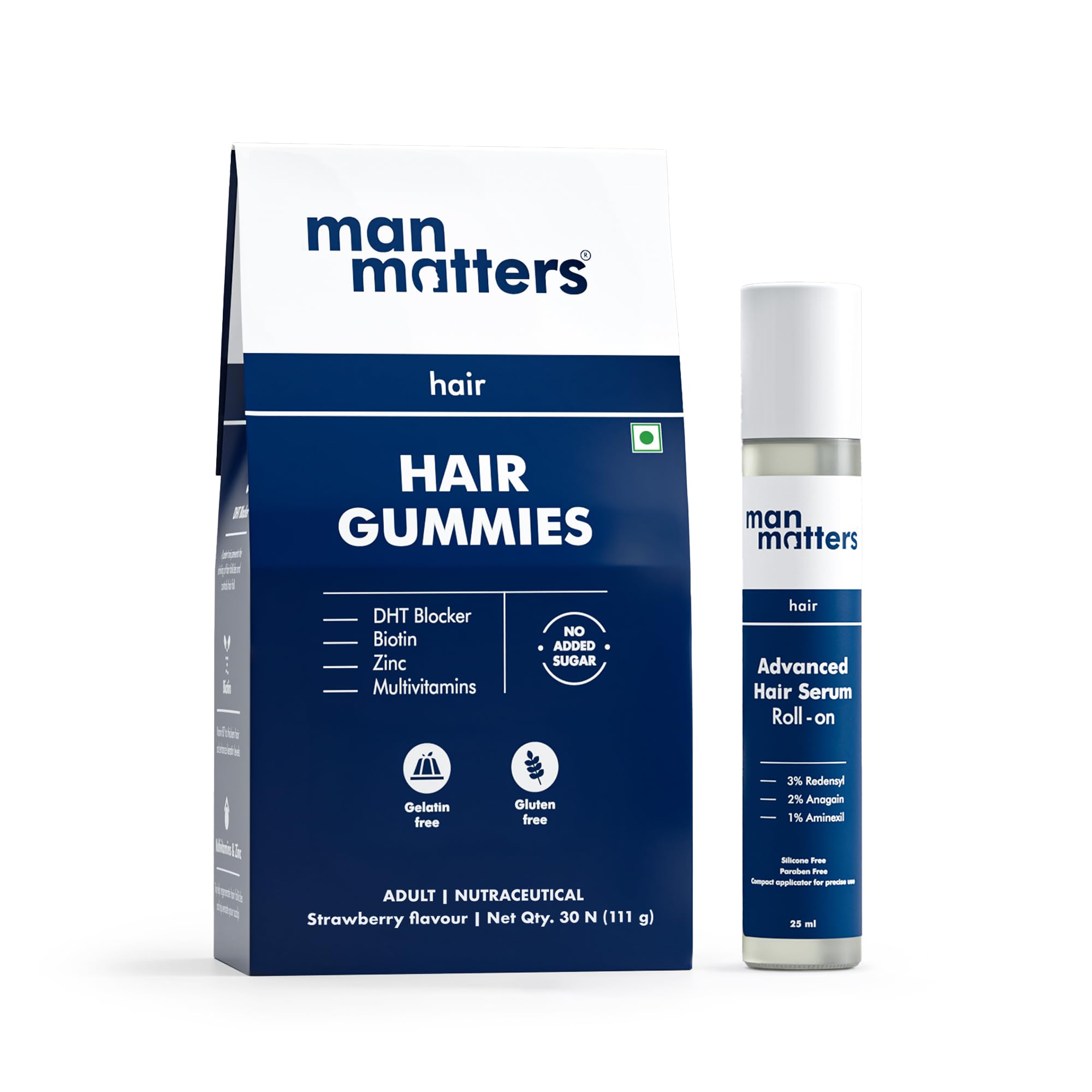 Man Matters Stage 1 Hair Growth Pack | Biotin Gummies(30N) & Serum Roll-on (25ml)| Strengthens Roots, Reduces Fall & Promotes Growth | With Biotin, Zinc, Redensyl, Anagain & Aminexil | For Stage 1 Hairfall & Thinning-picture-28