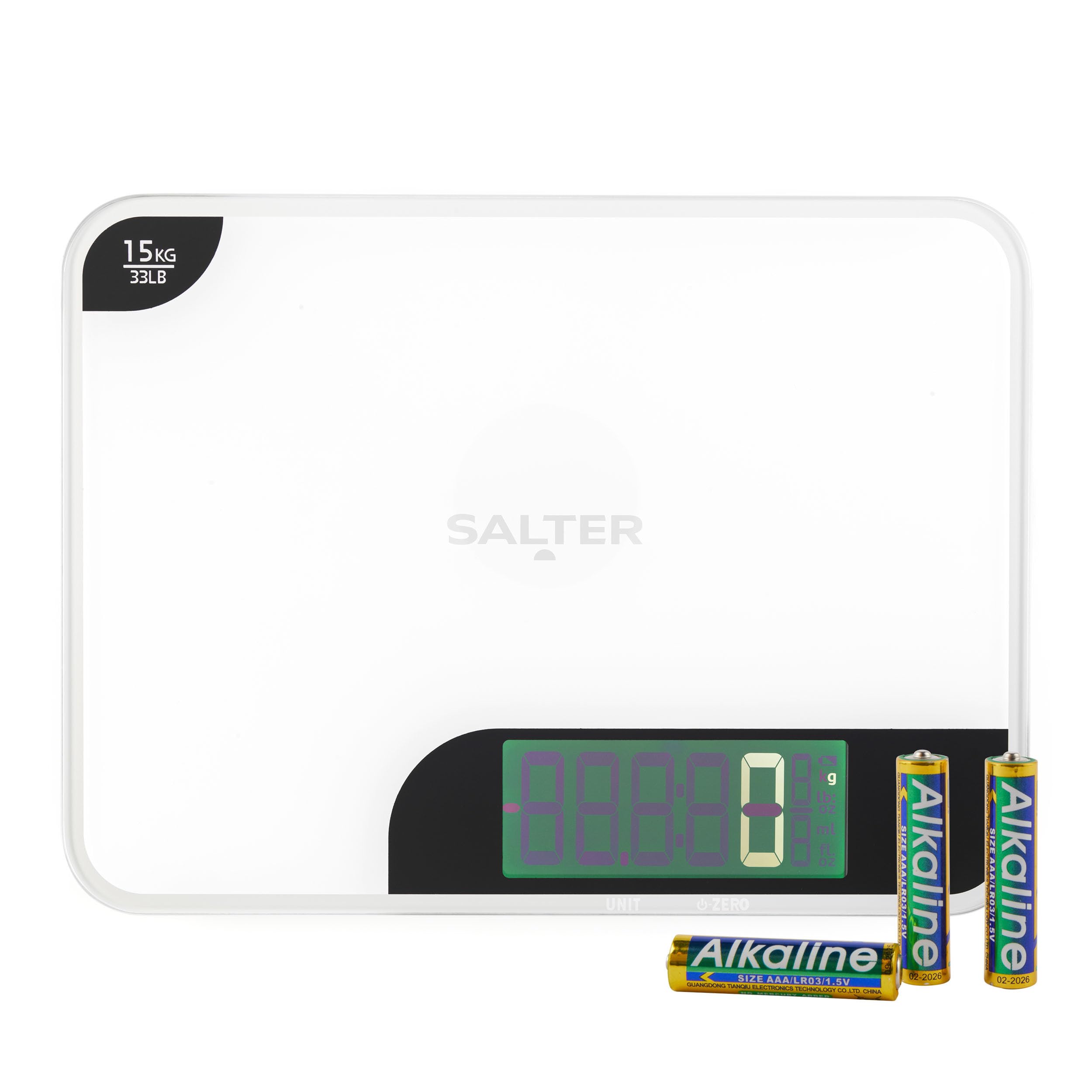 SalterHigh Capacity Kitchen Scale – Digital Baking Scale, 15kg Capacity, Food Scale, Chop and Weigh Ingredients, Measures Liquids, Add & Weigh Tare Function, XL Glass Platform, LED Display