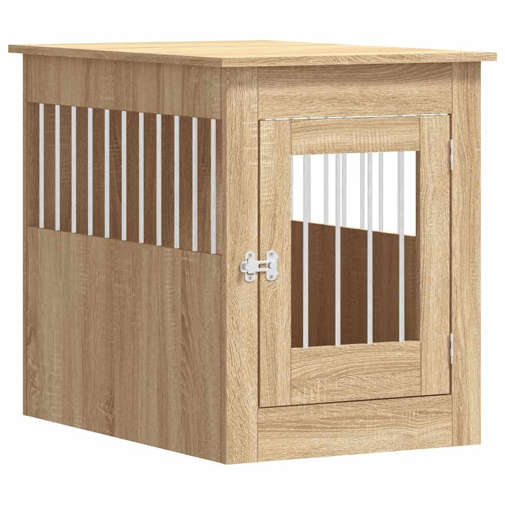 vidaXL Dog Crate Furniture, Doghouse with Fence, Dog Kennel with Lockable door, Dog Cage for Indoor Living Room, Sonoma Oak Engineered Wood