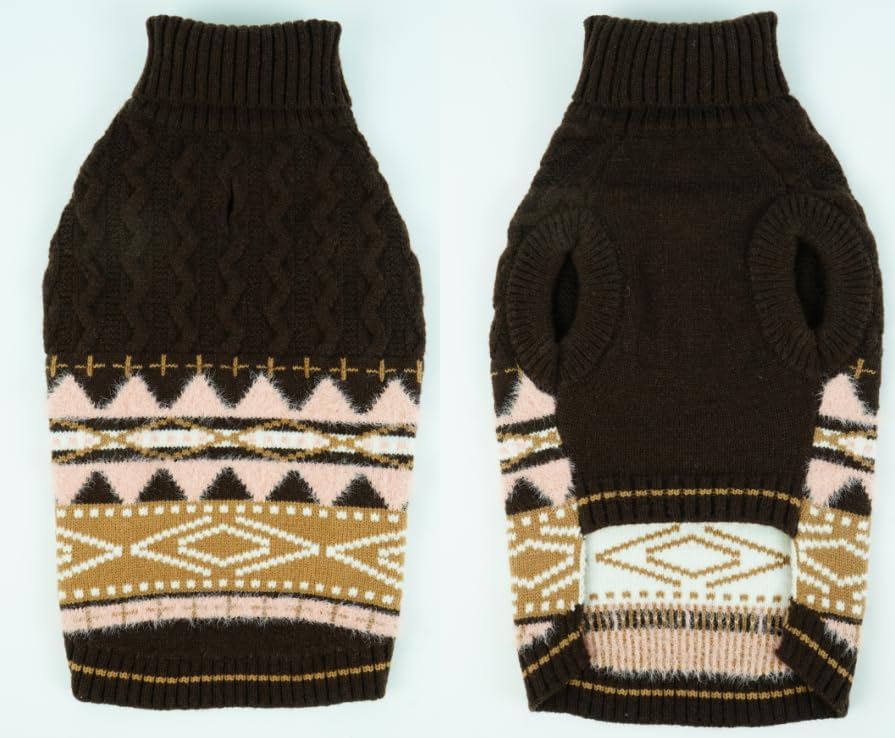 Fair Isle Dog Jumper - Winter Knit Sweater with Harness Hole | Stretchy Easy On/Off Christmas Jumper for Small Dog | Warm Clothes Chihuahua, Mini Yorkshire Terrier, Toy Poodle (Chestnut Brown XS) — image 1