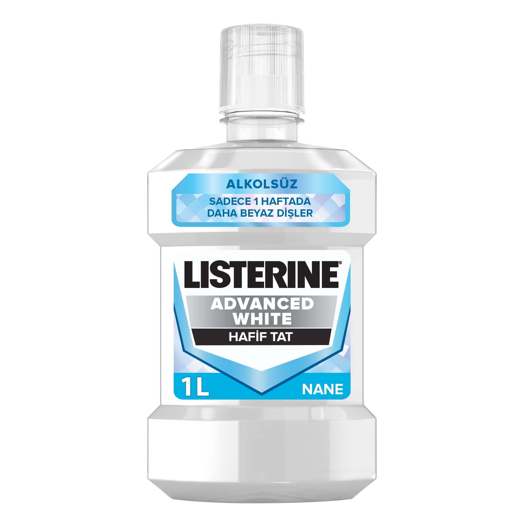 Listerine, Advanced White Ağız Bakım Ürünü, Zorlu Lekeleri Giderir, Hafif Tat, Sıfır Alkol, Name Aromalı, 1000ml