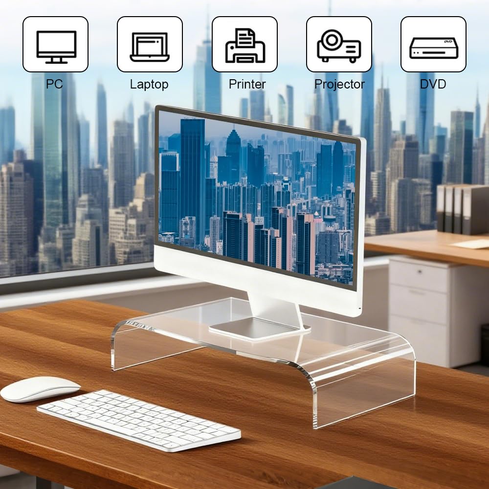 Supporto per Monitor in Acrilico,Rialzo Monitor Trasparente da Scrivania L36xW19xH10cm,Porta Monitor da Scrivania per Laptop, Schermi, Computer, Notebook, PC