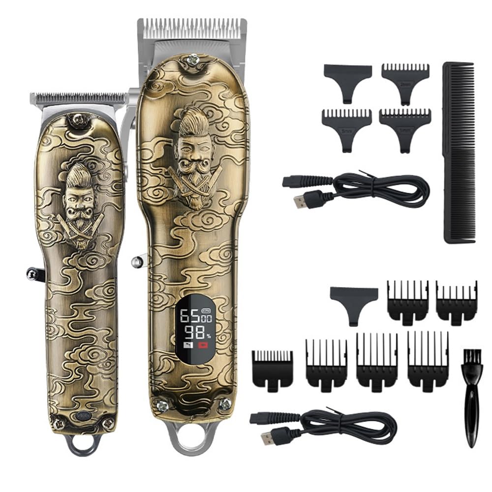 Strumento per tagliare i capelli, 2 pezzi, professionale, elettrico, potente, 10 W, kit combinato per tagliacapelli con alloggiamento in metallo, per uomini e barbieri, senza fili