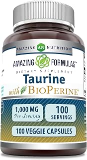 Amazing Formulas Taurine with Bioperine Supplement | 1000 Mg Per Serving | 100 Veggie Capsules | Non-GMO | Gluten Free | Made in USA
