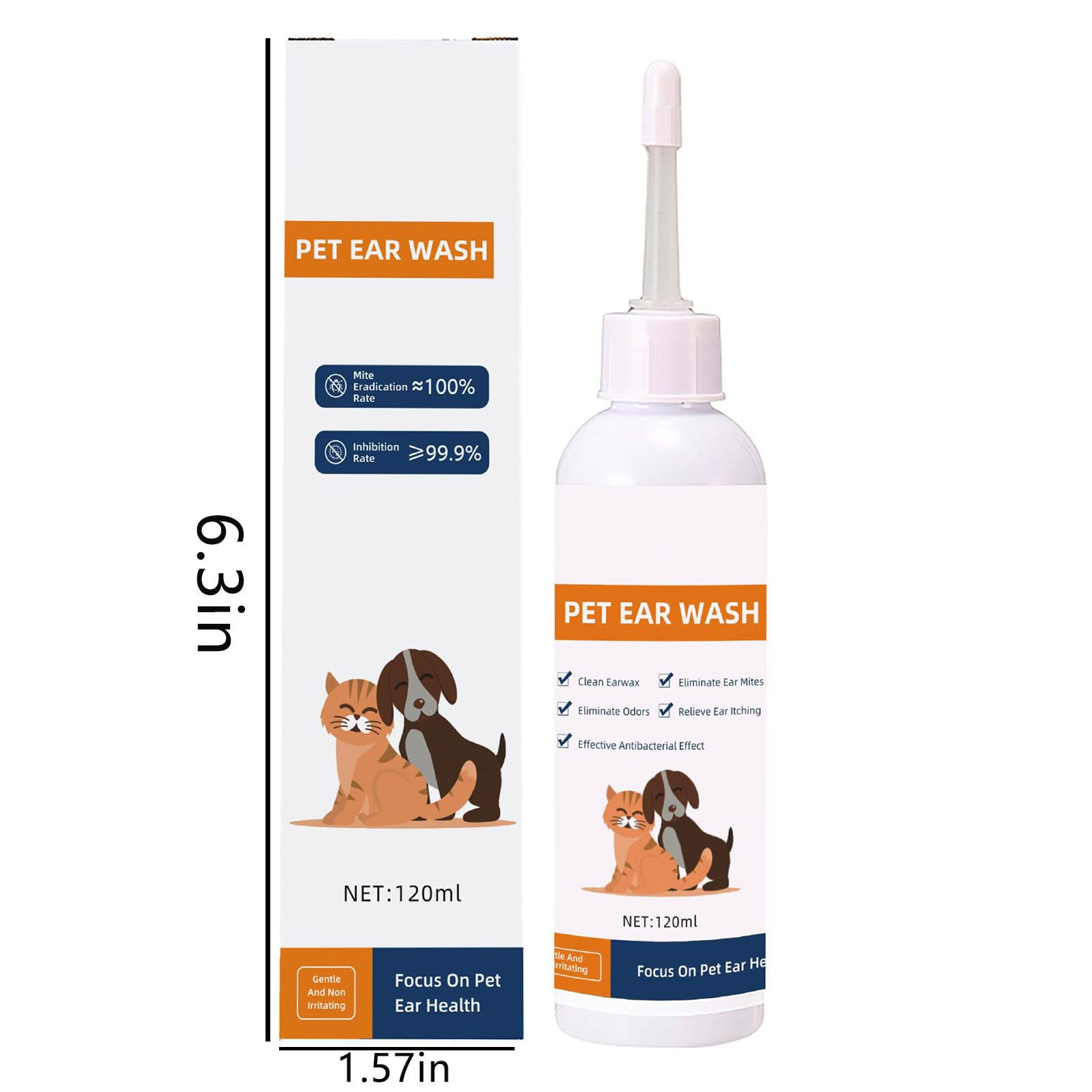 Generisch 2026 Gotas de limpieza de cerumen para gatos y perros, limpieza de oídos, solución de limpieza del conducto auditivo, 120 ml (blanco, 16 cm)
