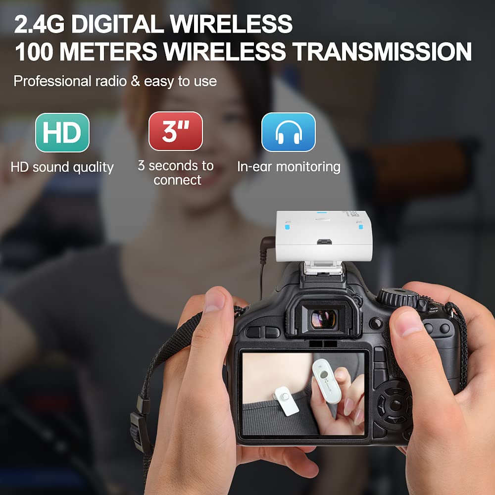 LENSGO 318C II Micrófono Lavalier inalámbrico Dual de 2,4 GHz para cámara DSLR/SLR Videocámara Teléfono Micrófono de Solapa Recargable para grabación de Video Entrevista TikTok Youtube Live Stream -B
