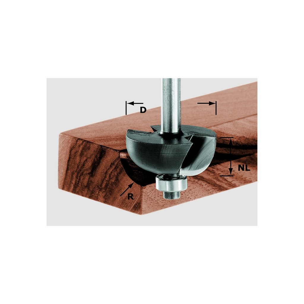 Festool Fresa de Media Caña HW S8 D25,5/R6,35 KL con Rodamiento | Fresa de metal duro, 2 filos, radio R6,35 mm, vástago S8 - para OF 900, OF 1010, OF 1400, OF 2200