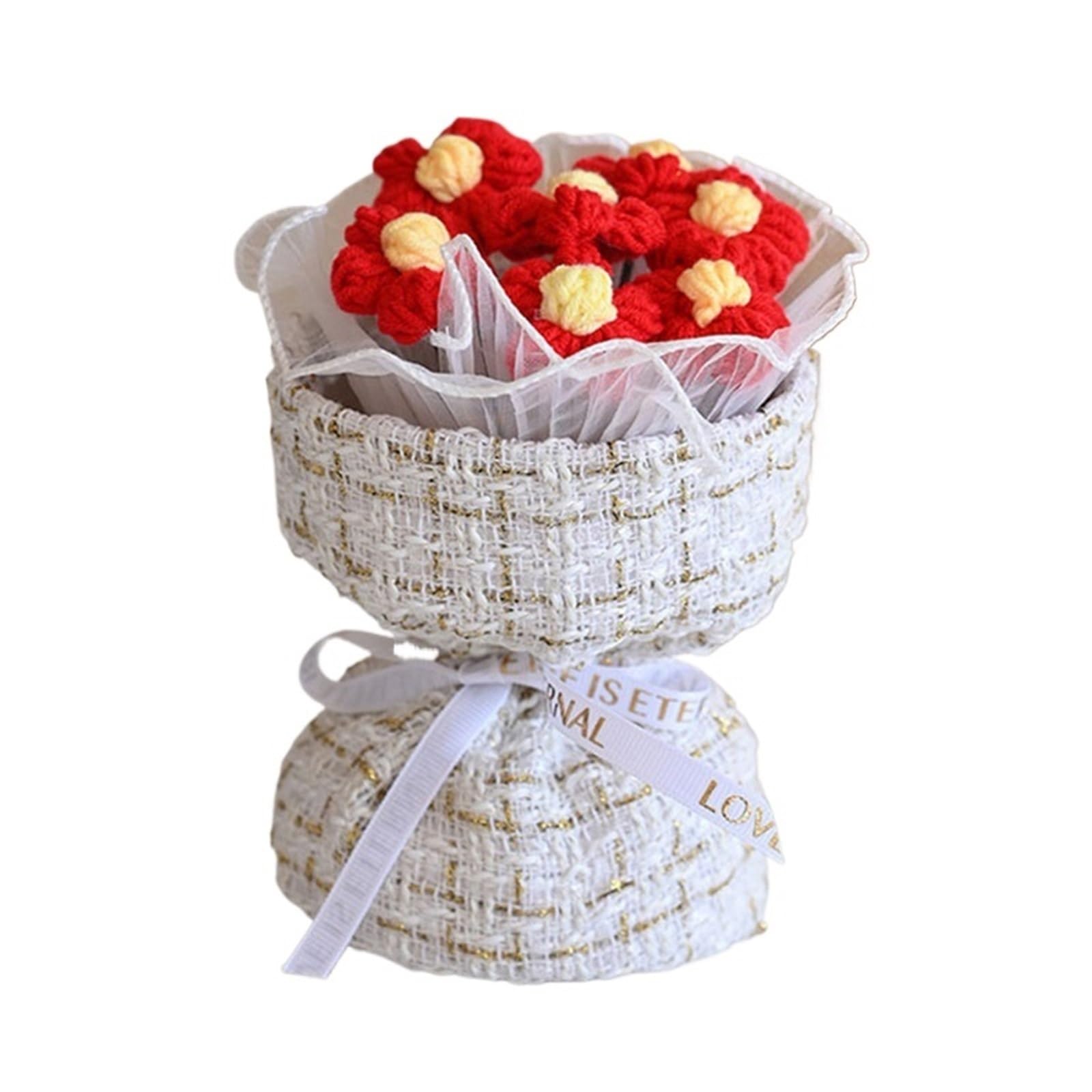 ZHSOAO Crochet Flowers Bouquet Rose Hand-Knitted Graduation Wedding for Weddings Birthdays(Color4)