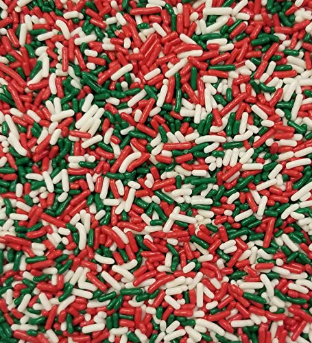 2 Pounds CHRISTMAS Sprinkles Green, Red & White BULK Jimmies - Edible Cake Cupcakes Dessert & Ice Cream Topping