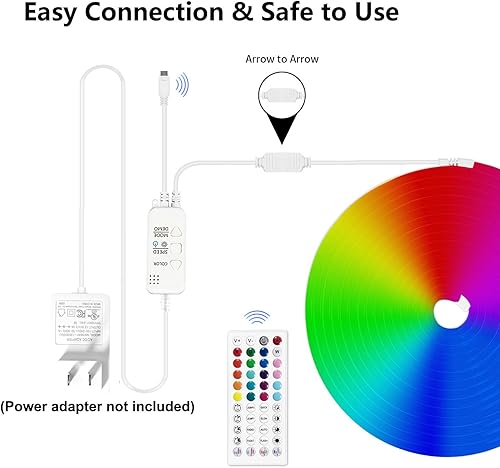 Miniatura 5 de Tira de luz LED RGB de neón, 16.4 pies16.4 ft, 12 V, flexible, impermeable, IP65, cuerda de luz de neón con 44 teclas, control remotoaplicación,