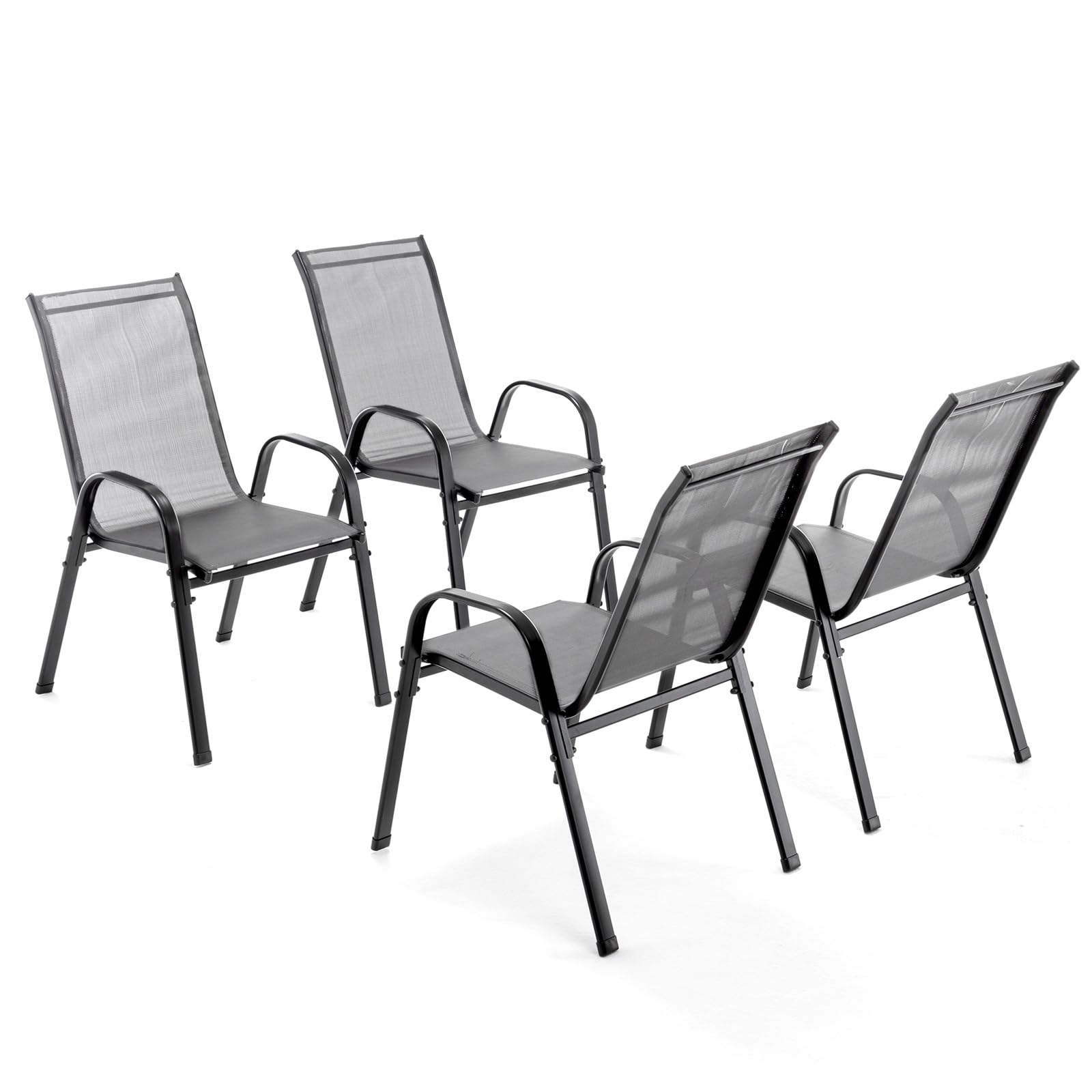 BIRCHTREE Garden Chairs Set of 4, Stackable Garden Furniture, Deck Chair, Weather-Resistant, Grey Chairs for Outdoor Seating