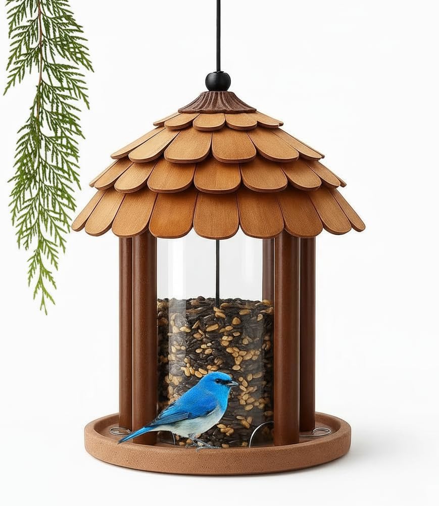 Gazebo Bird Feeder - Going Green Outdoor Garden Decorative Creation - 3 Lbs Capacity - Solid Cedar Wood Squirrel Proof Secure Lock, Assembling Needed