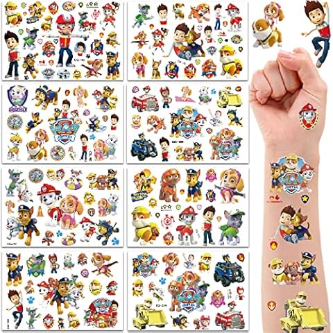 Kids Temporary Tattoo 8 Sheets,Paw Patrol Tattoos for Kids Boys Girls,Childrens Cartoon Waterproof Fake Tattoos Stickers for Birthdays Party Bags Filler Birthday Gifts Decoration Cover