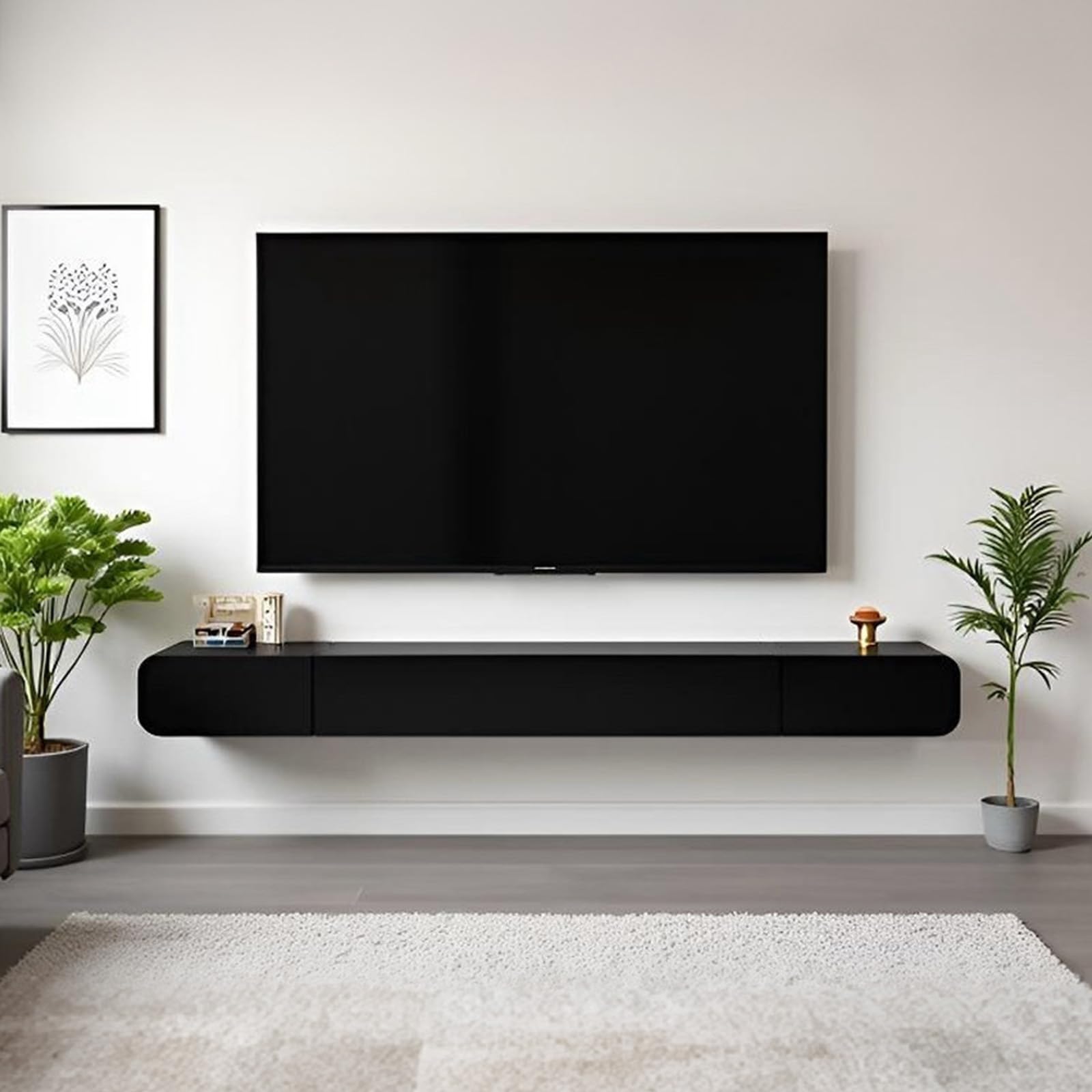 FPIGSHS Wall Mounted Media Console with 2 Drawers，Solid Wood 47.2/63in Floating TV Stand，Hanging TV Shelf Entertainment Center TV Cabinet, for Home