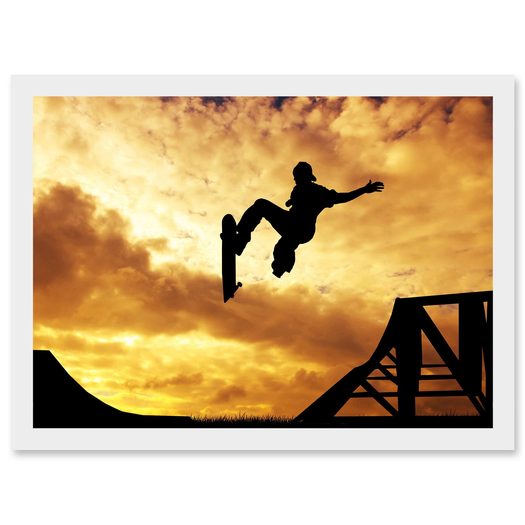 Photograph Composition Sport Sunset Skateboard Silhouette A4 Framed Art Print