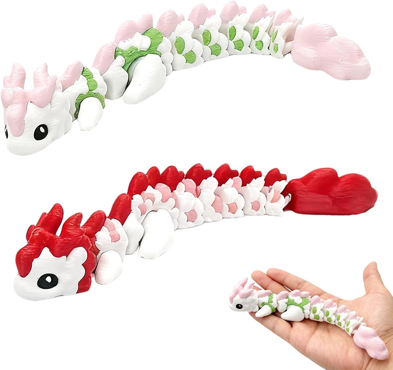 Pack of 2 3D Printer Dragon Toy with Eyes Movable Dragon 3D Printed Mysterious Dragon Crystal Dragon for Adults Children Gifts Toy