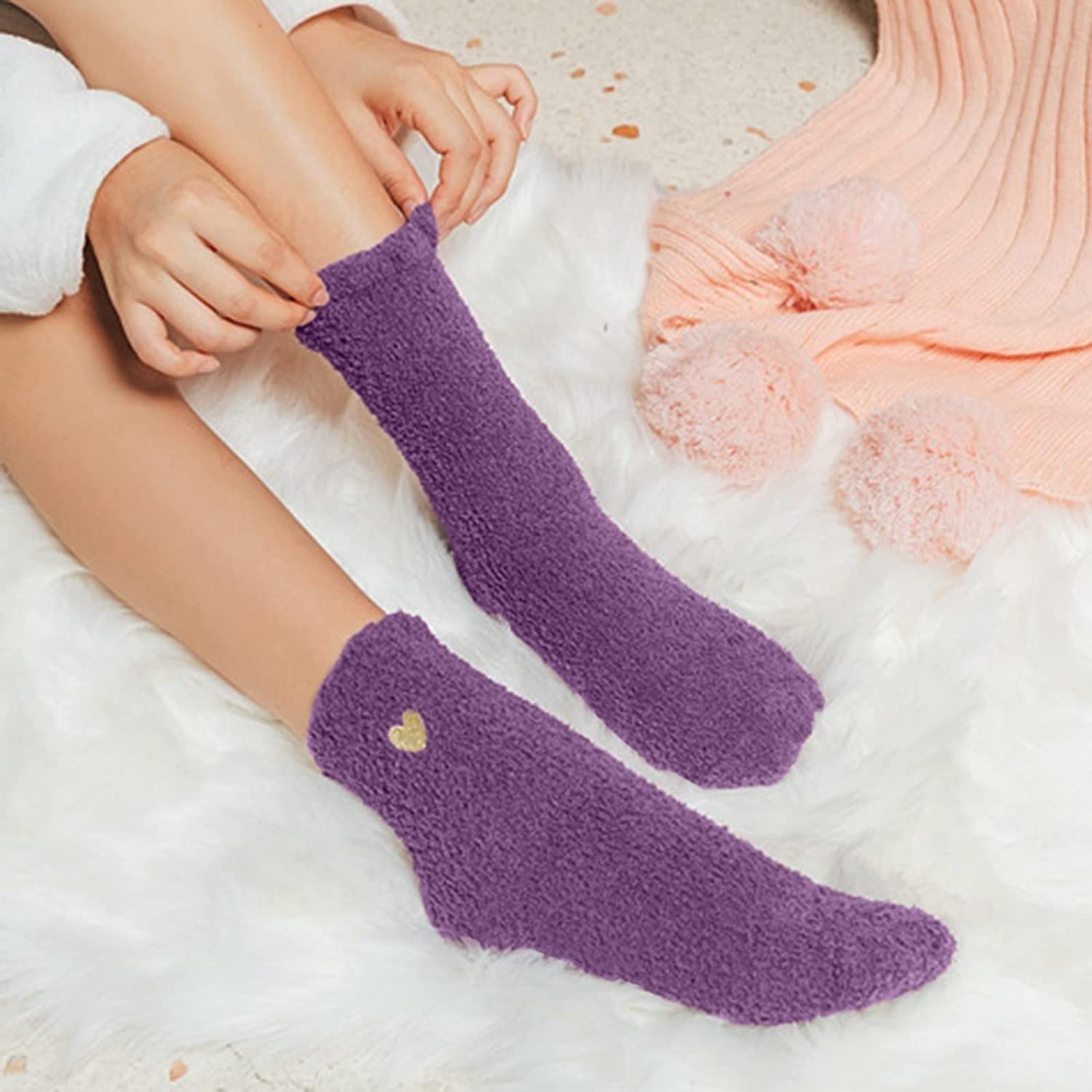 Calcetines Termicos 8 Pares De Calcetines Para Mujer Con Patrón De Corazón De Amor, Esponjosos, Súper Suaves, Cálidos, Gruesos, Acogedores Y Borrosos Calcetines Invierno