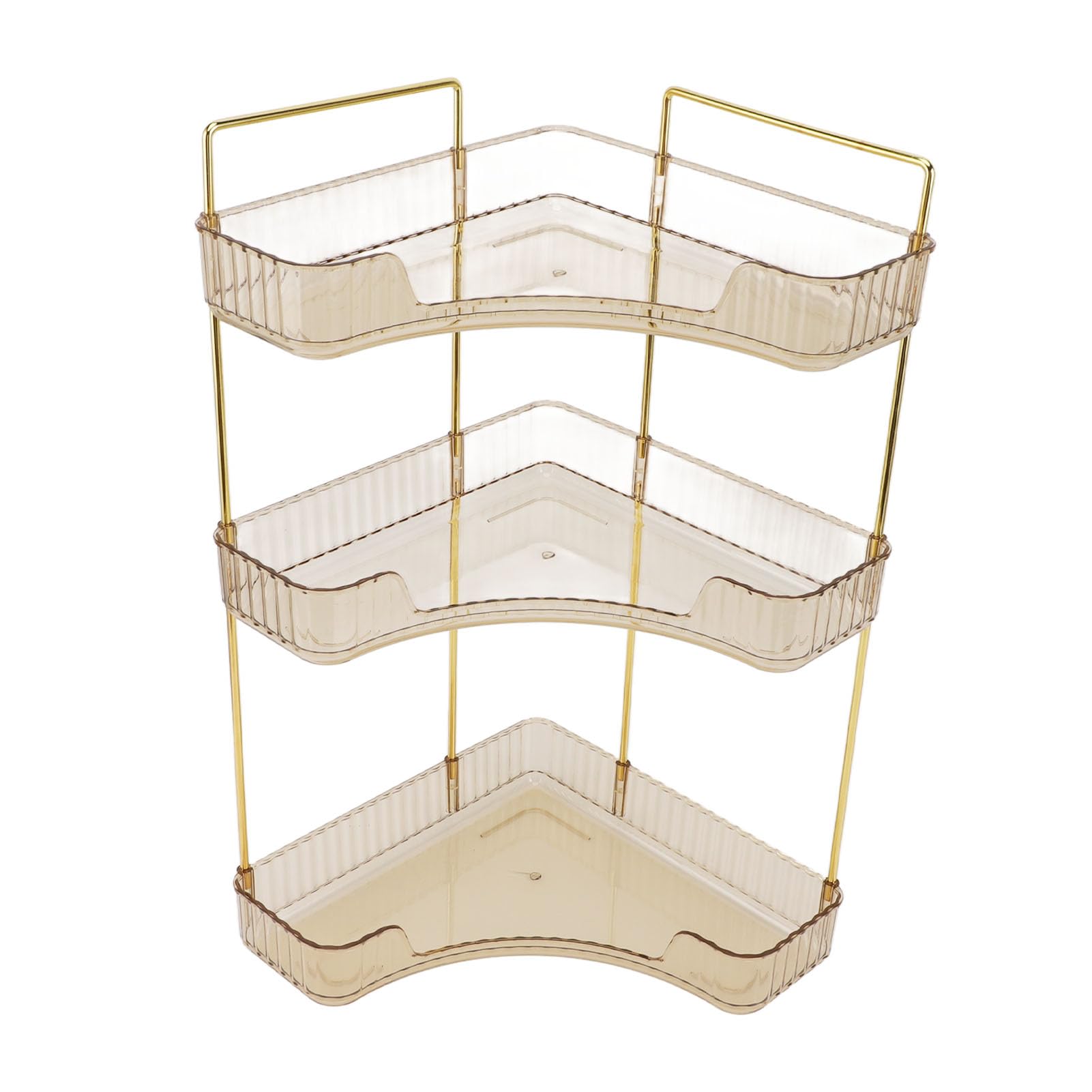 Organizador de estante de maquillaje de 3 niveles, estante de esquina de plástico e hierro