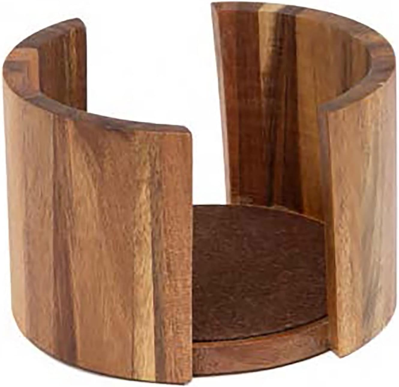 Natural Acacia Wood Coaster Holder Holds 4" Round Coasters
