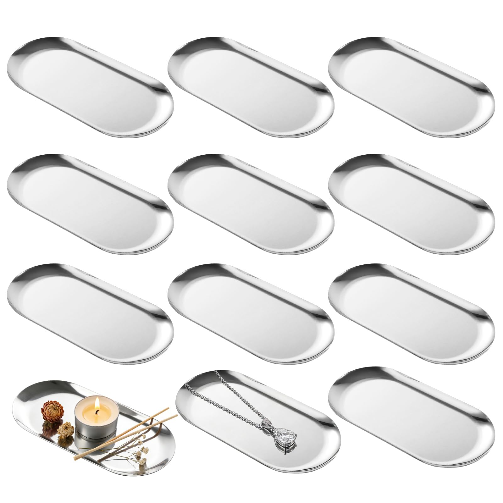 AZKEEGREY 12 Pcs Oval Stainless Steel Decorative Tray 7 Inch