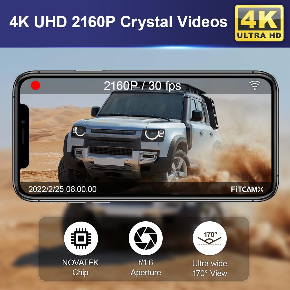 Fitcamx Dashcam 4K Compatible with Land Rover Defender 110 90 2020